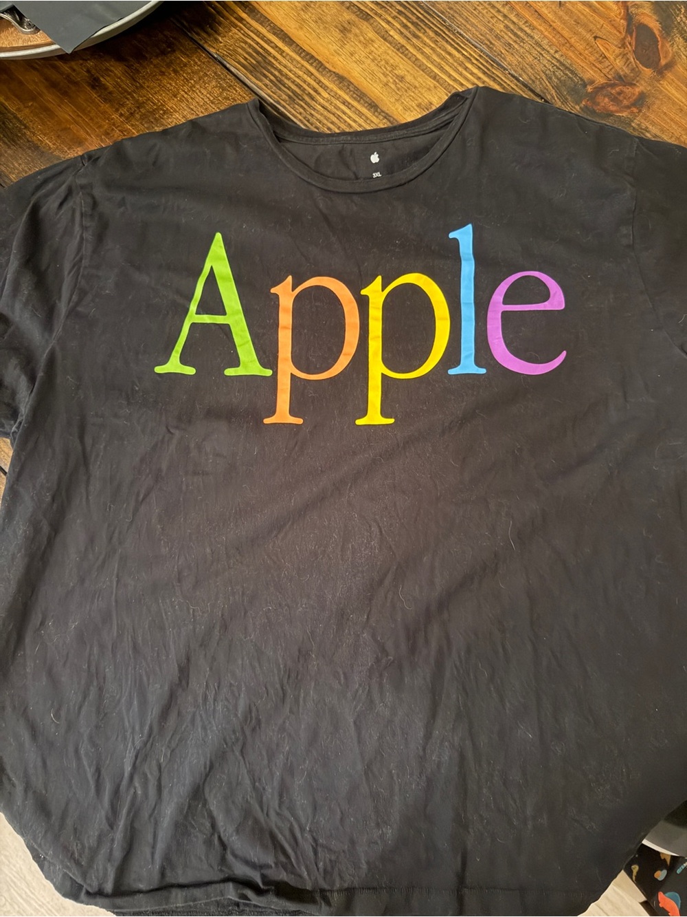 Apple Black Tee with Rainbow Lettering